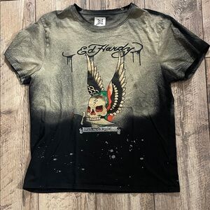 Ed Hardy Black and Tan Skull Graphic Tee